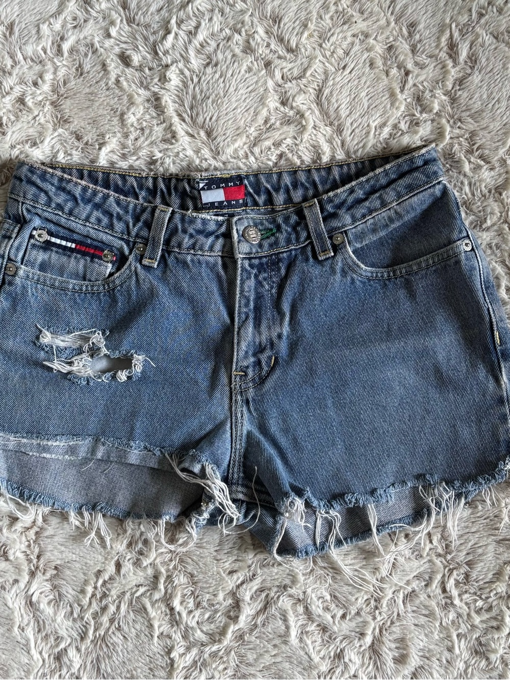 Tommy Hilfiger Blue Distressed Denim Cutoff Shorts